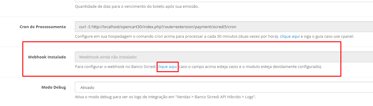 Cadastro de webhook